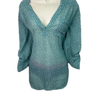 Maurices Women’s Blouse – Size XL -Teal Green Polka Dot
